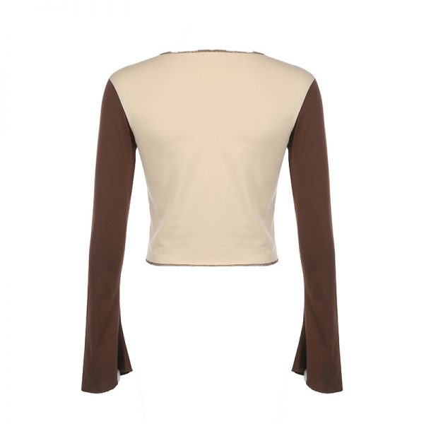 Fashion Star Print Round Collar Colorblock Sweatshirt Top  - Modakawa Modakawa
