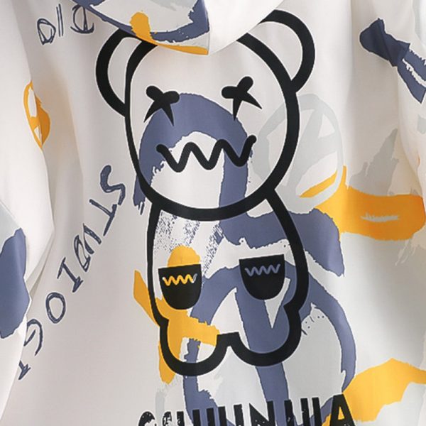 Cartoon Print Zipper Hooded Coat - Modakawa Modakawa